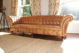Handmade Large 4 Seater Light Tan Leather Chesterfield Sofa - thumbnail 1