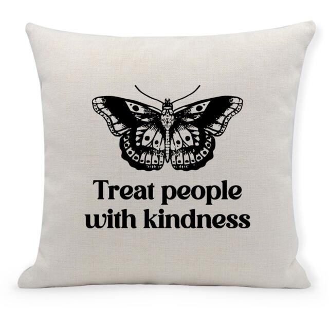 Treat People With Kindness Cushion Cover, Butterfly Tattoo, Home Decor, Furnishings, Tpkw - image 1