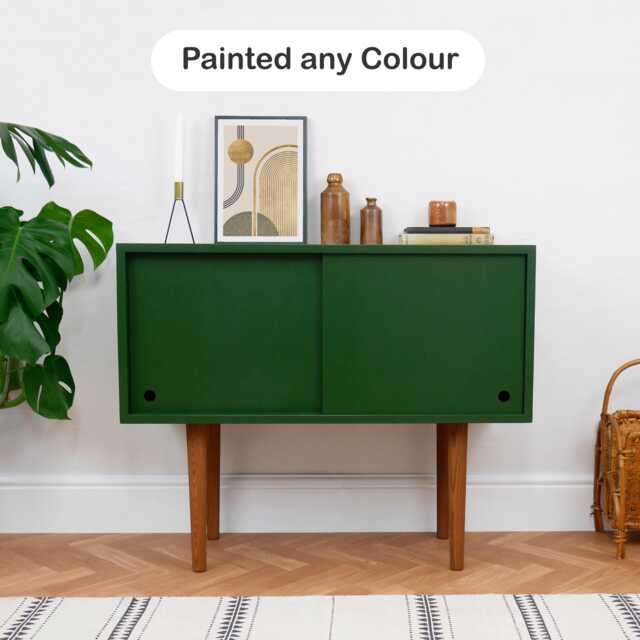 Mid Century Modern Record Cabinet Dark Green Vinyl Storage - image 1