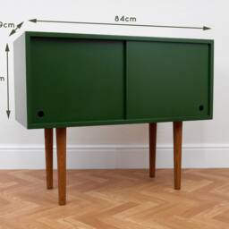 Mid Century Modern Record Cabinet Dark Green Vinyl Storage - thumbnail 2