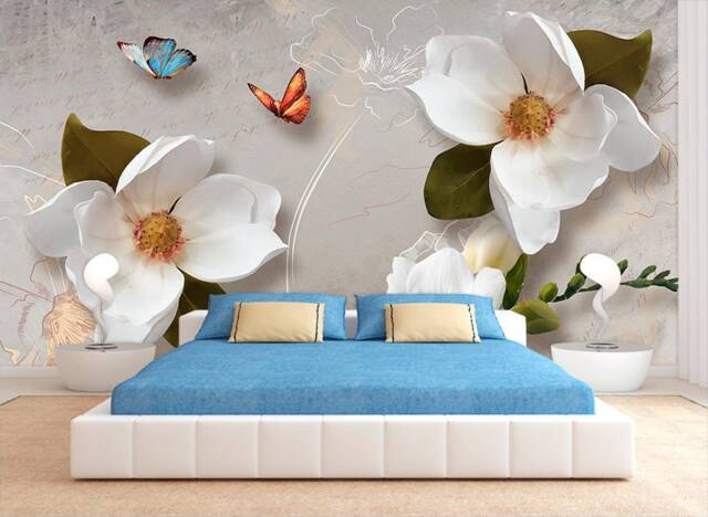 3D Floral Butterfly Wallpaper Modern Vinyl Wall Mural - image 1