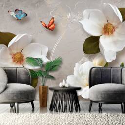 3D Floral Butterfly Wallpaper Modern Vinyl Wall Mural - thumbnail 2