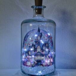 Spooky Halloween Bottle Lamp, Haunted House Vinyl Decor - thumbnail 4
