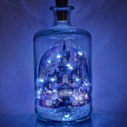 Spooky Halloween Bottle Lamp, Haunted House Vinyl Decor - thumbnail 3