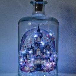 Spooky Halloween Bottle Lamp, Haunted House Vinyl Decor - thumbnail 2