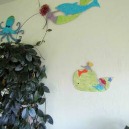 Upcycled Metal Whale & Mermaid Wall Art Hand-Painted Sculpture - 11x14 - thumbnail 3