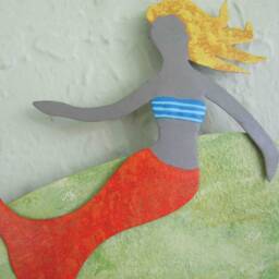 Upcycled Metal Whale & Mermaid Wall Art Hand-Painted Sculpture - 11x14 - thumbnail 2