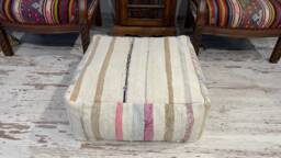 Square Floor Pouf Ottoman, Vintage Kilim Rug Cotton - 24x10 Inches - thumbnail 1