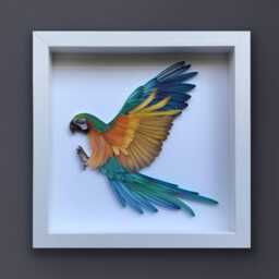 Quilled Bird, Macaw Parrot, 3D Framed Paper Art, Covered With Glass, Unique Gift For Anniversary, Wedding, Birthday - thumbnail 1