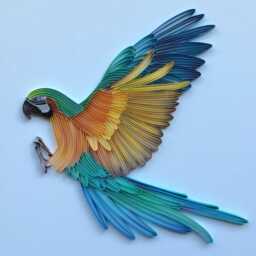 Quilled Bird, Macaw Parrot, 3D Framed Paper Art, Covered With Glass, Unique Gift For Anniversary, Wedding, Birthday - thumbnail 2