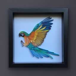 Quilled Bird, Macaw Parrot, 3D Framed Paper Art, Covered With Glass, Unique Gift For Anniversary, Wedding, Birthday - thumbnail 3
