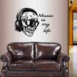 In-Style Decals Wall Vinyl Decal Art Sticker Skull With Headphones & Sunglasses Music Is My Life Quote Phrase Removable Mural Design 238 - thumbnail 1