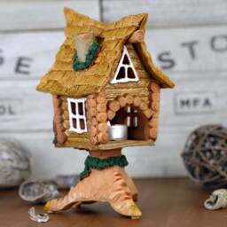 Handmade Ceramic Fairy Tale Witch House, Tealight Candle Holder, Baba Yaga Tiny Christmas Birthday Gifts, Tabletop Cabin Decor - thumbnail 3