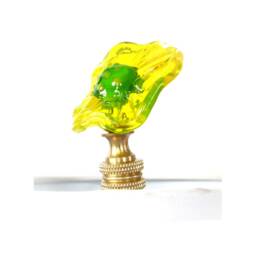 Handmade Glass Lamp Finial - Yellow, & Green Flower. Brass Or Nickel Hardware. The Light Shines Thru Finial At Night When Is On - thumbnail 2