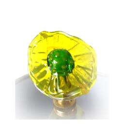 Handmade Glass Lamp Finial - Yellow, & Green Flower. Brass Or Nickel Hardware. The Light Shines Thru Finial At Night When Is On
