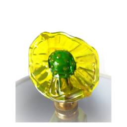 Handmade Glass Lamp Finial - Yellow, & Green Flower. Brass Or Nickel Hardware. The Light Shines Thru Finial At Night When Is On - thumbnail 3