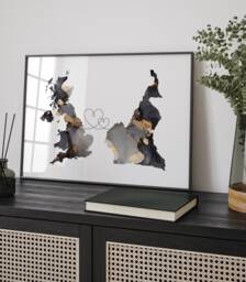 Britain & Cameroon Map Black & Gold Travel Wall Art Print - United Kingdom UK - thumbnail 1
