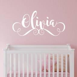 Swirly Fancy Name Decal, Girls Room Gold Wall Sticker, Swirl Vinyl Decal For Nursery, Child Or Dorm Room, Choose Color C372 - thumbnail 3