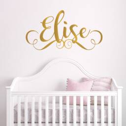 Swirly Fancy Name Decal, Girls Room Gold Wall Sticker, Swirl Vinyl Decal For Nursery, Child Or Dorm Room, Choose Color C372 - thumbnail 1