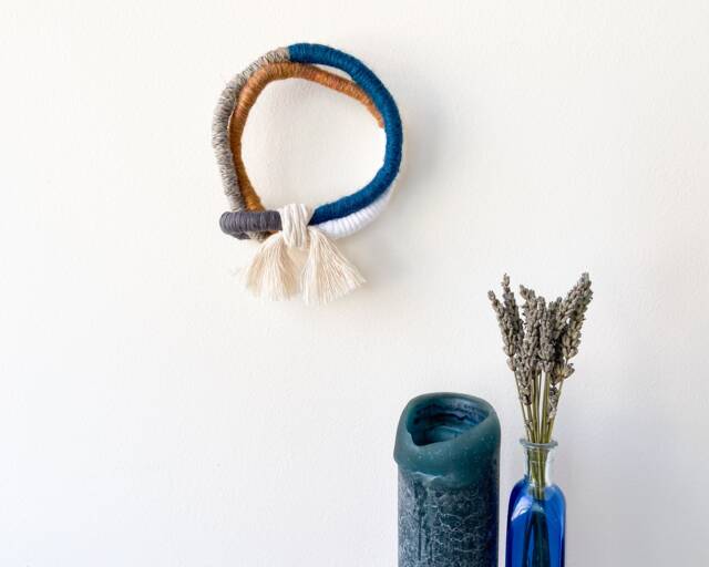Organic Fiber Rope Art Decor, Hand Knotted Circular Wall Sculpture, Mini Yarn Wrapped Knot, Knotted Macrame - image 1