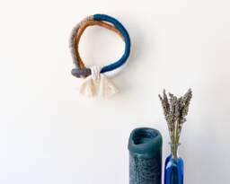 Organic Fiber Rope Art Decor, Hand Knotted Circular Wall Sculpture, Mini Yarn Wrapped Knot, Knotted Macrame - thumbnail 1