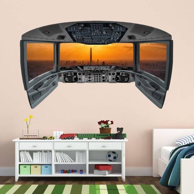 Vwaq Airplane Pilot Cockpit Wall Mural - City Window Decal - Cp17 - image 1