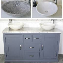 Bathroom Vanity Unit - Grey Painted With White Marble Top & Stone Bowl 603Gwmsbc