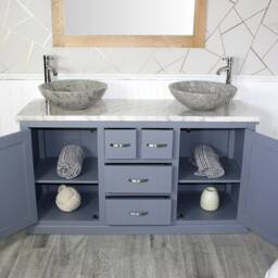 Bathroom Vanity Unit - Grey Painted With White Marble Top & Stone Bowl 603Gwmsbc - thumbnail 3