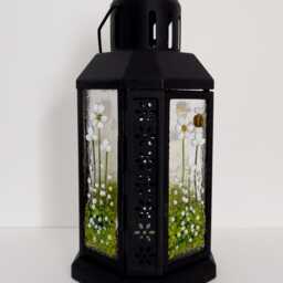 Fused Glass Lantern White Daisies & Bee Tealight Holder Flowers - thumbnail 2
