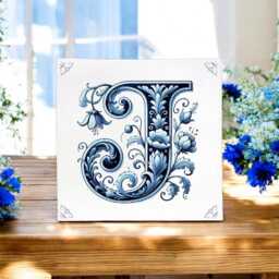 Alphabet, Initial J, Alphabet Tile, Delft Blue, Kitchen Bathroom Wall Art, Kitchen, Backsplash, Custom, Ceramic, J - thumbnail 3