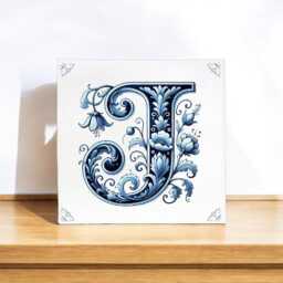 Alphabet, Initial J, Alphabet Tile, Delft Blue, Kitchen Bathroom Wall Art, Kitchen, Backsplash, Custom, Ceramic, J - thumbnail 2