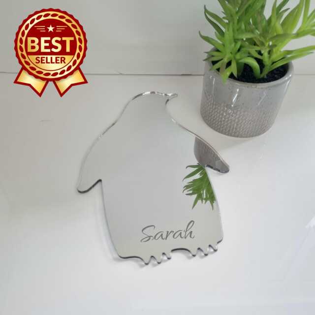 Penguin Acrylic Mirror Wall Art Personalized Engraved Decor - image 1