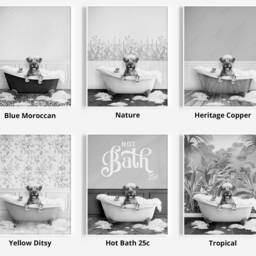 Black & White Border Terrier Dog in A Bath Print, Bathing, Funny Bathroom Animal Bathtub, Dog Tub Whimsy - thumbnail 3