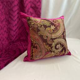 "Pierre Frey Silk Paisley Pillow Cover Bohemian Magenta & Orange - 20""x 20" - thumbnail 3