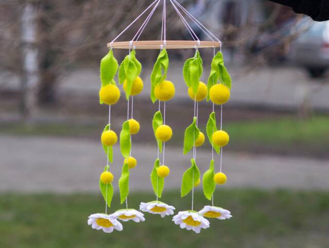 Flower Baby Mobile/Felt Chandelier Nursery Mobile Elegant Bedroom Decor Baby Girl Yellow - image 1