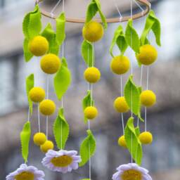 Flower Baby Mobile/Felt Chandelier Nursery Mobile Elegant Bedroom Decor Baby Girl Yellow - thumbnail 2