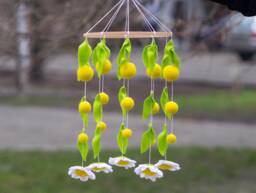 Flower Baby Mobile/Felt Chandelier Nursery Mobile Elegant Bedroom Decor Baby Girl Yellow - thumbnail 1