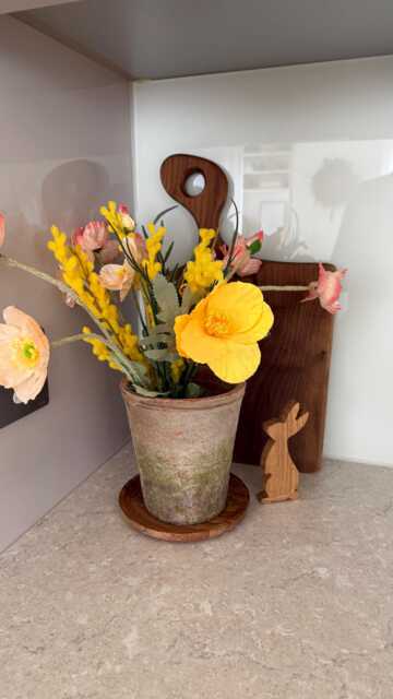 Aged Terracotta Pot/ Vase With Faux Flowers/ Rustic Farmhouse Style/ Cottage Style/ French/ English/ Old/ Vintage/ Medium Size - image 1