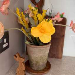 Aged Terracotta Pot/ Vase With Faux Flowers/ Rustic Farmhouse Style/ Cottage Style/ French/ English/ Old/ Vintage/ Medium Size - thumbnail 3
