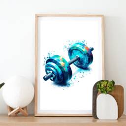 Gym Poster Print - Set Of 3 Posters - Watercolour Design Dumbbell Decor Fitness Wall Art Pictures Kettlebell Home Artwork - thumbnail 2