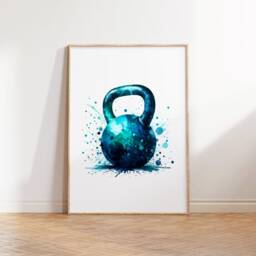 Gym Poster Print - Set Of 3 Posters - Watercolour Design Dumbbell Decor Fitness Wall Art Pictures Kettlebell Home Artwork - thumbnail 3