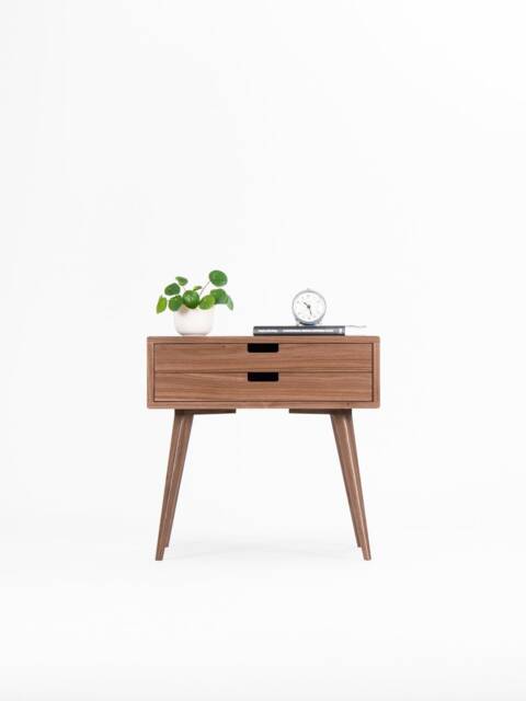 Mid-Century Modern Walnut Bedside Table - Scandinavian Nightstand With Drawer - image 1