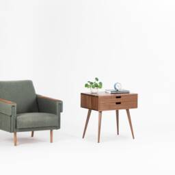 Mid-Century Modern Walnut Bedside Table - Scandinavian Nightstand With Drawer - thumbnail 2