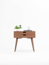 Mid-Century Modern Walnut Bedside Table - Scandinavian Nightstand With Drawer - thumbnail 1