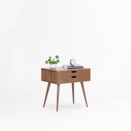 Mid-Century Modern Walnut Bedside Table - Scandinavian Nightstand With Drawer - thumbnail 3