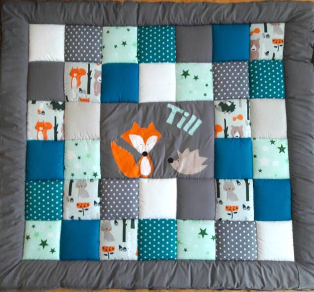 Baby Blanket, Quilt, Patchwork Crawling Children's Fox & Hedgehog Blanket According To Your Wish At No Extra Charge