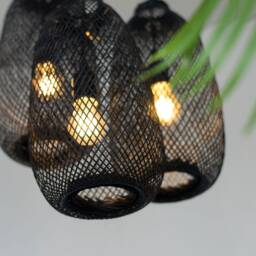 Triple Drop Bamboo Pendant Cluster Light Large Ceiling Canopy Woven Chandelier - Rustic White Black - thumbnail 3
