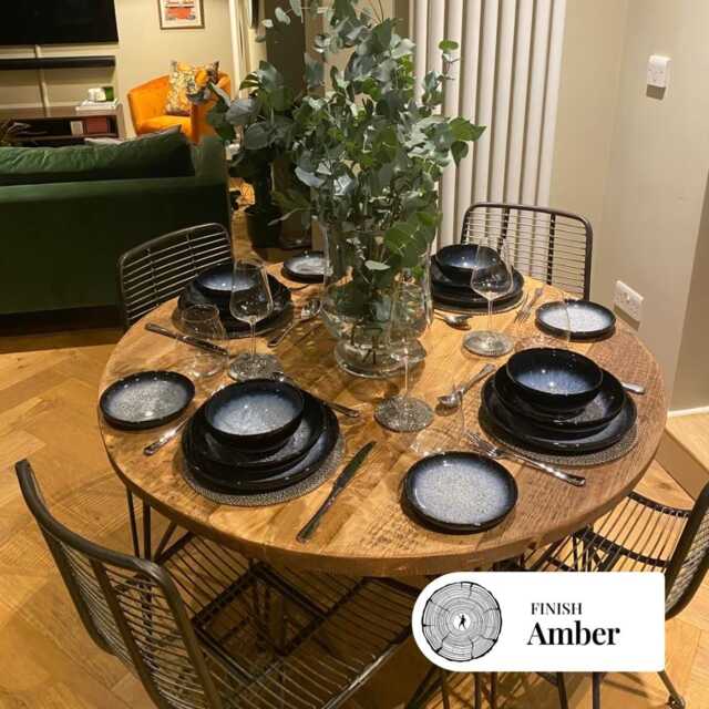 Rustic Reclaimed Wood Round Dining Table Handmade With Industrial Legs - Alfie - image 1