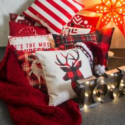 Red Plaid Pillow Cover Linen Blend Throw - 45x45cm - thumbnail 4