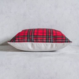 Red Plaid Pillow Cover Linen Blend Throw - 45x45cm - thumbnail 2